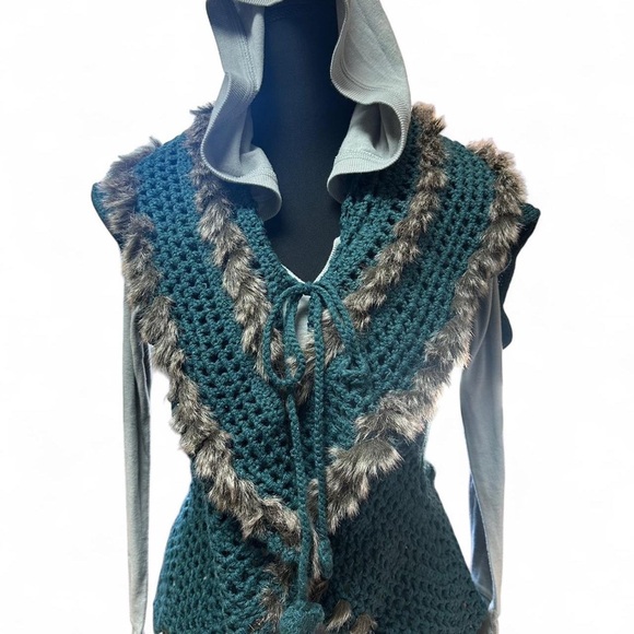 R x B Jackets & Blazers - Y2K crochet faux fur trim vest boho fairycore RxB small Festival